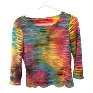 Y2K tie dye rainbow sheer striped shirt lettuce hem layered